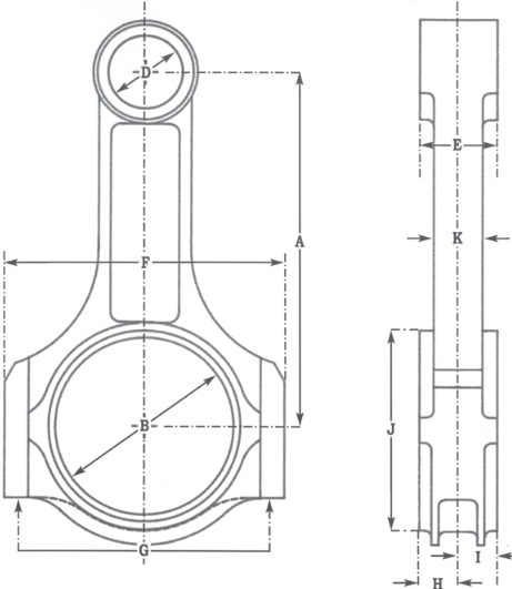 I-Beam Connecting Rod size drawing