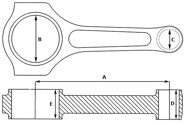 I-Beam Connecting Rod BMW 3.0L B58 size drawing